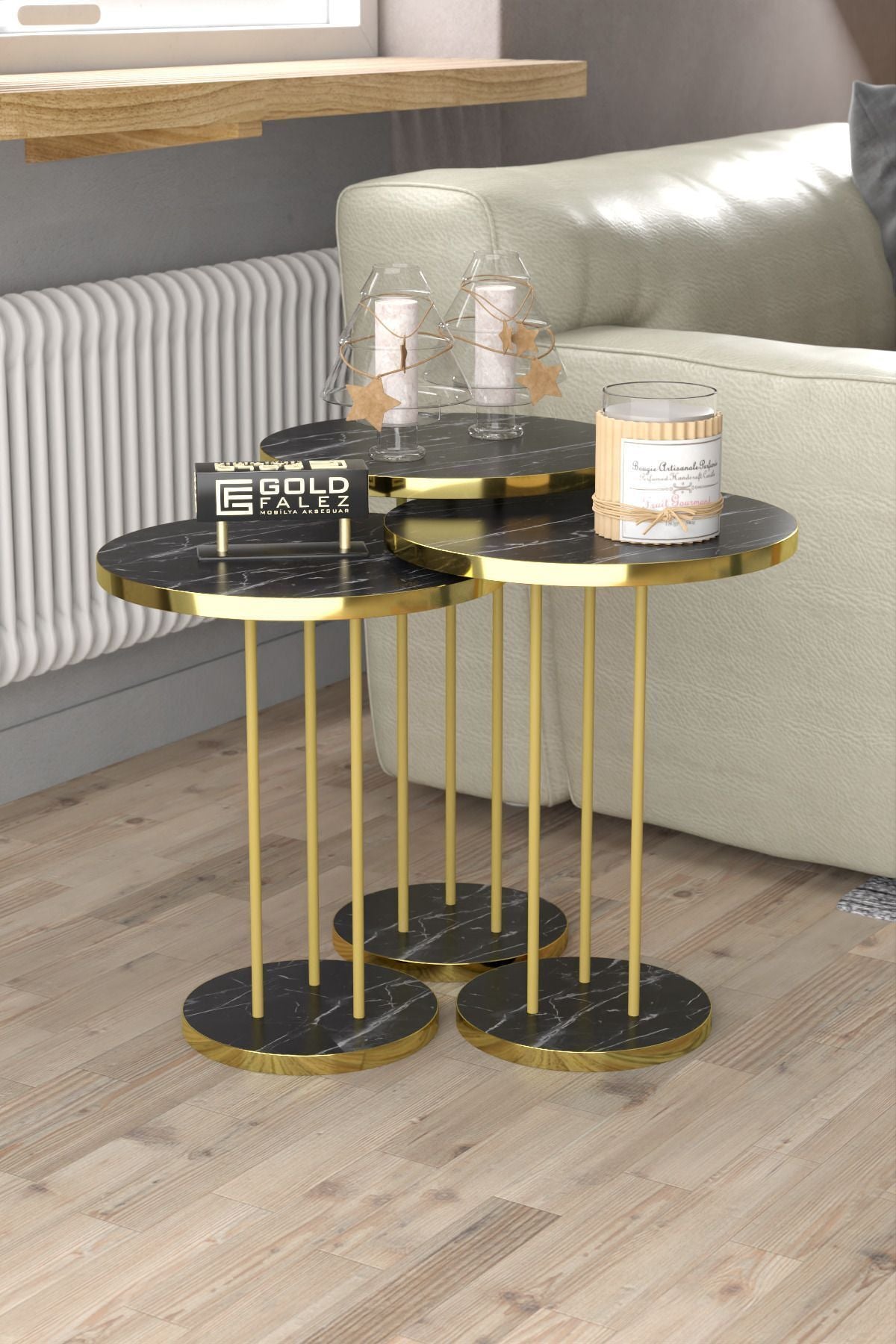 Orta Sehpa Ve Zigon Sehpa Terra Set Gold