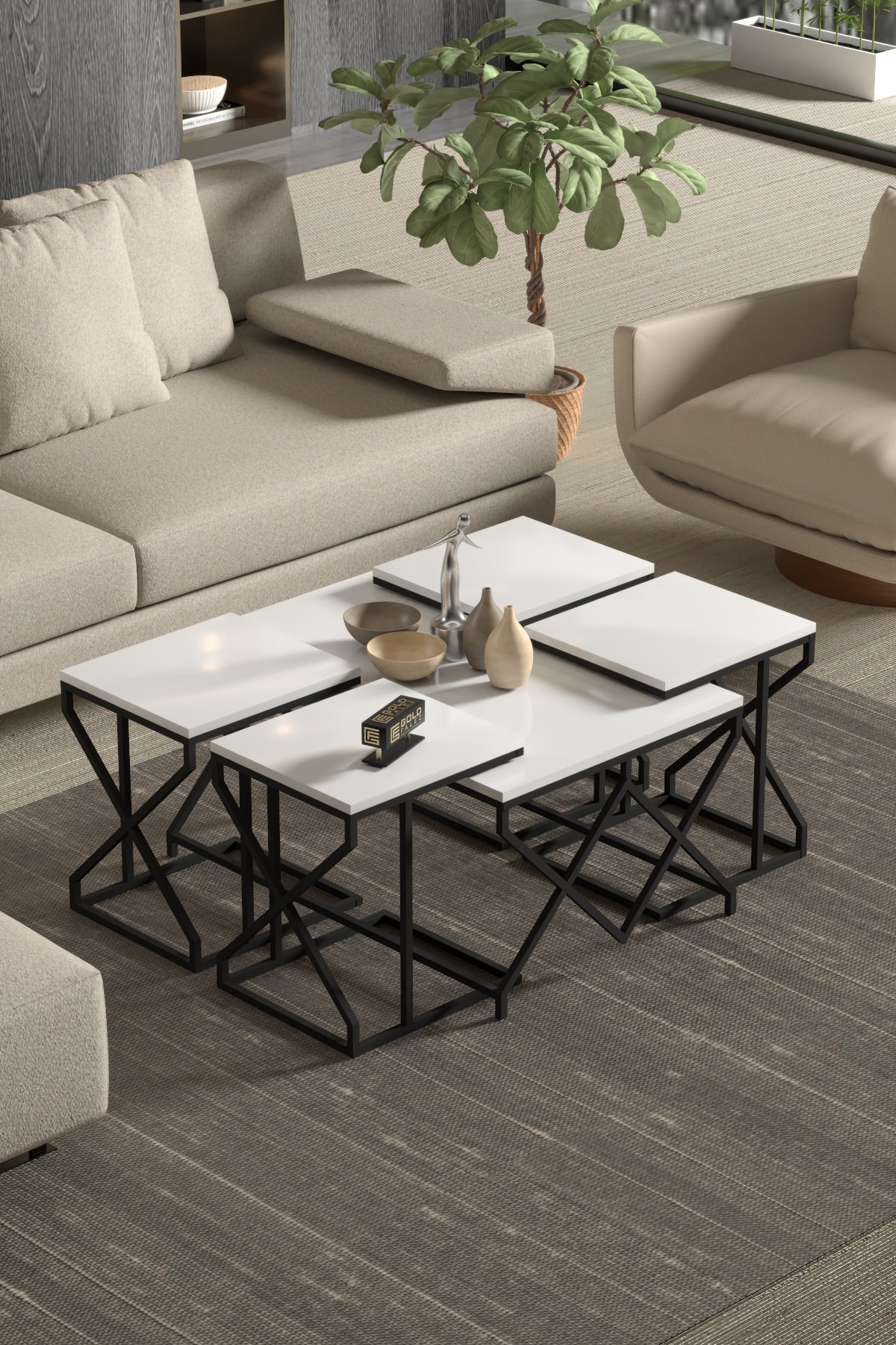 Orta Sehpa Ve Zigon Sehpa V Lüx 5'Li Set