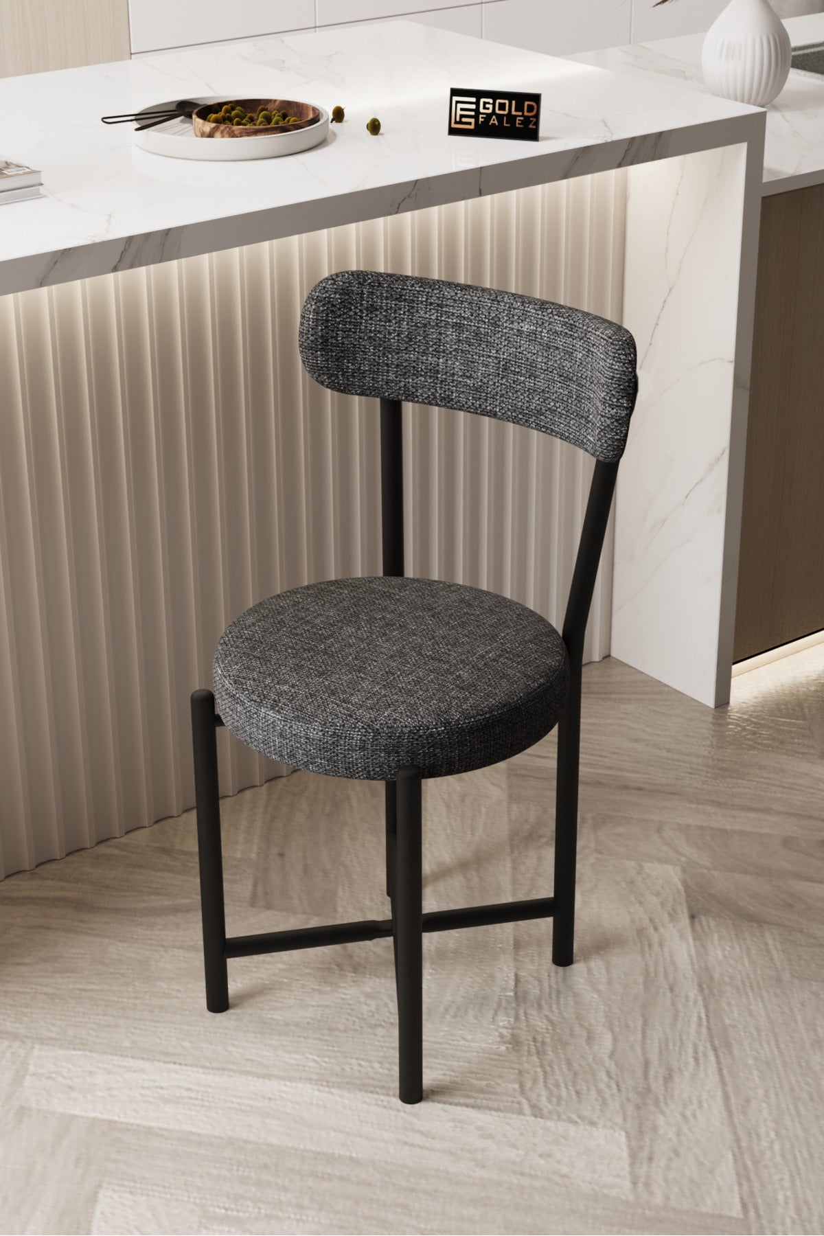 Sandalye 1 Adet Keten Kumaş Metal Ayak Modern Mutfak Sandalyesi Cafe Balkon Ofis Teddy