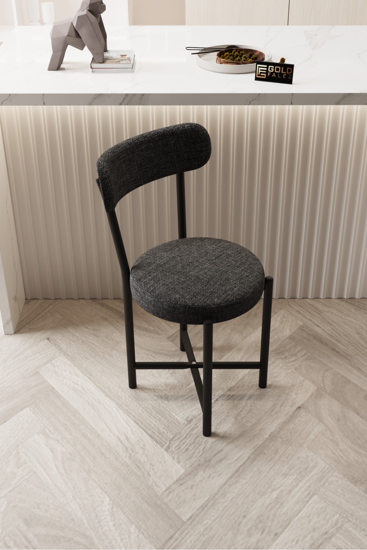Sandalye 1 Adet Keten Kumaş Metal Ayak Modern Mutfak Sandalyesi Cafe Balkon Ofis Teddy