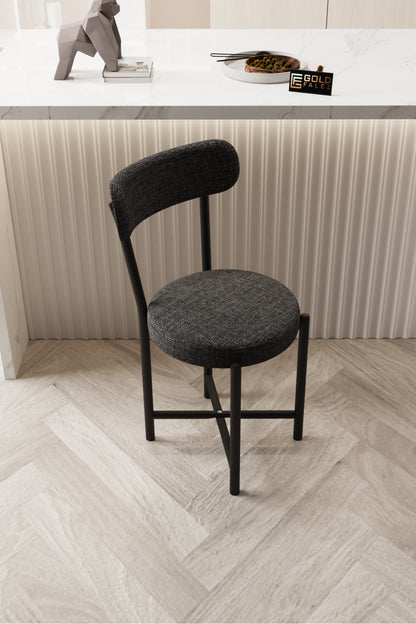 Sandalye 1 Adet Keten Kumaş Metal Ayak Modern Mutfak Sandalyesi Cafe Balkon Ofis Teddy