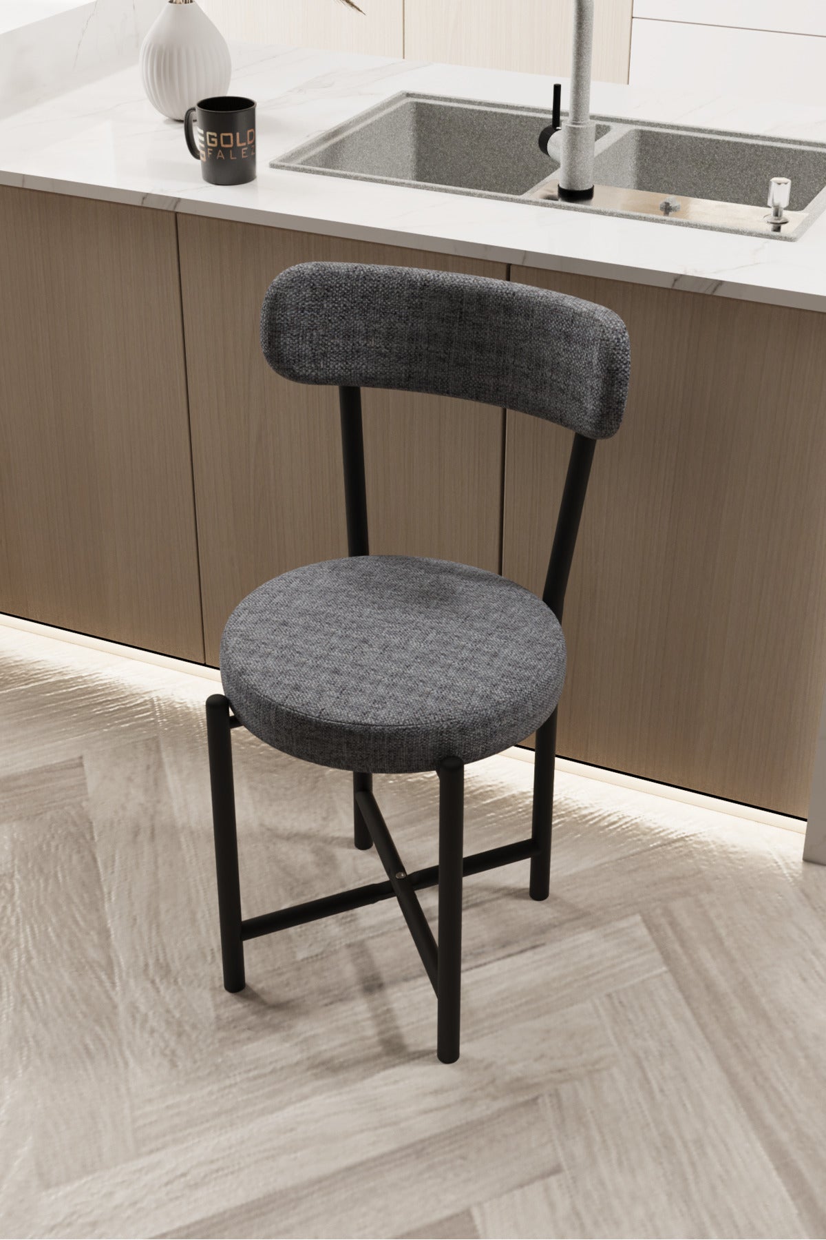 Sandalye 1 Adet Keten Kumaş Metal Ayak Modern Mutfak Sandalyesi Cafe Balkon Ofis Teddy