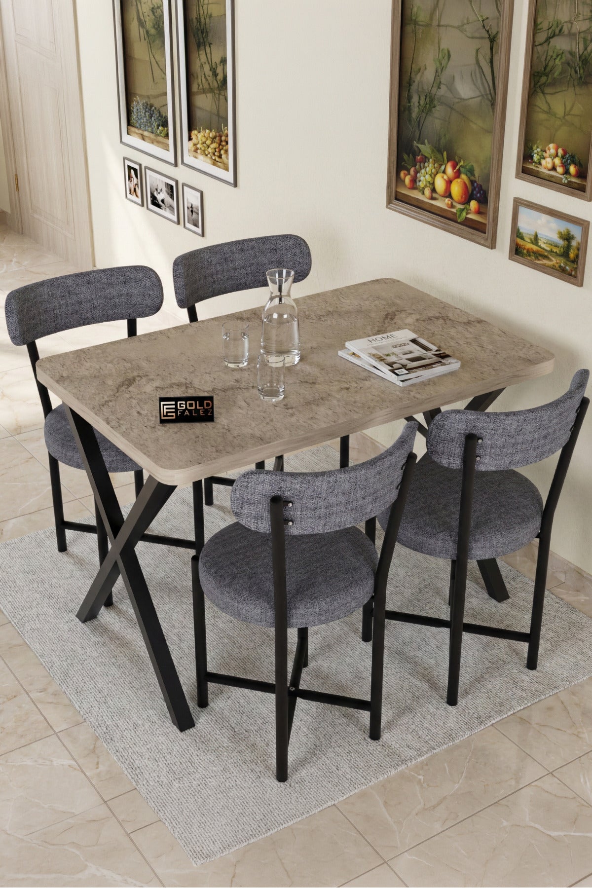 Sandalye 1 Adet Keten Kumaş Metal Ayak Modern Mutfak Sandalyesi Cafe Balkon Ofis Teddy