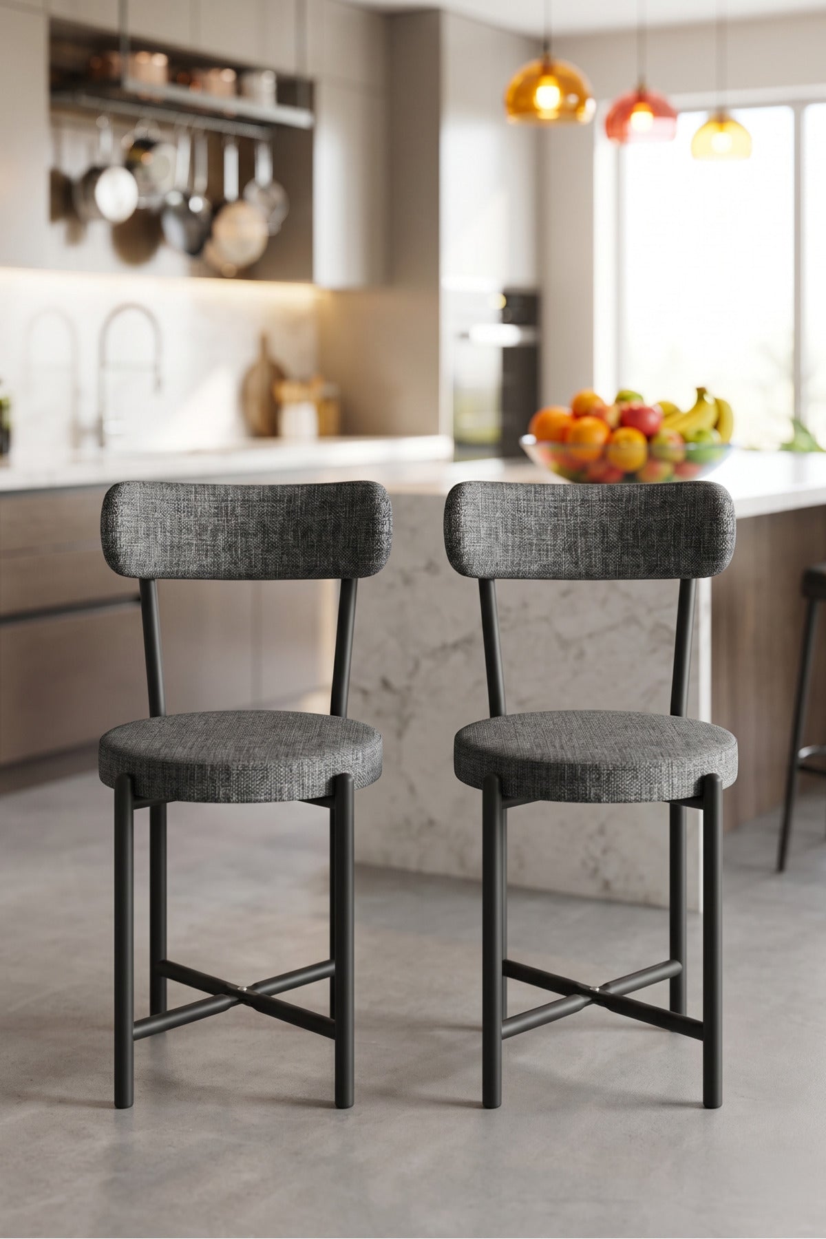 Sandalye 2 Adet Keten Kumaş Metal Ayak Modern Mutfak Sandalyesi Cafe Balkon Ofis Teddy