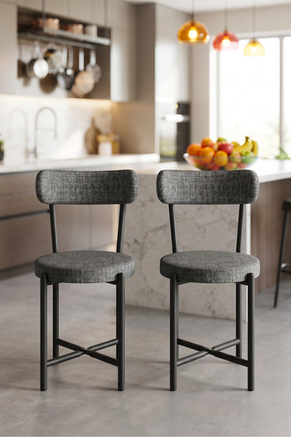 Sandalye 2 Adet Keten Kumaş Metal Ayak Modern Mutfak Sandalyesi Cafe Balkon Ofis Teddy
