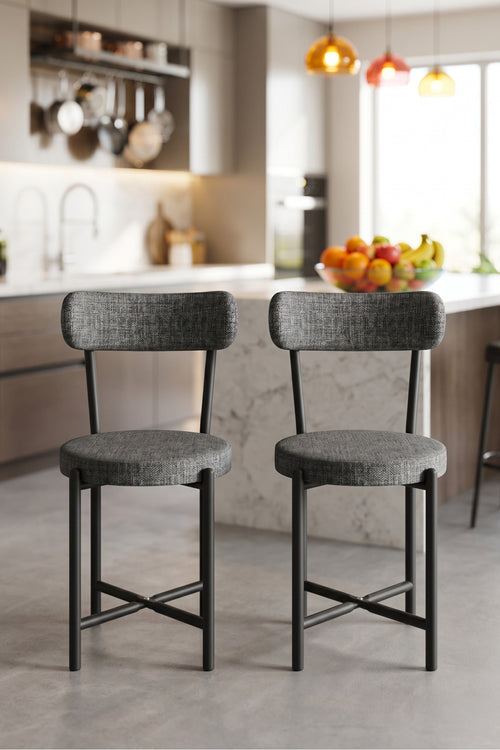 Sandalye 2 Adet Keten Kumaş Metal Ayak Modern Mutfak Sandalyesi Cafe Balkon Ofis Teddy