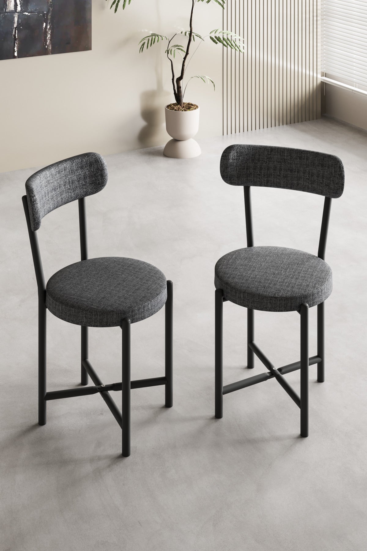 Sandalye 2 Adet Keten Kumaş Metal Ayak Modern Mutfak Sandalyesi Cafe Balkon Ofis Teddy