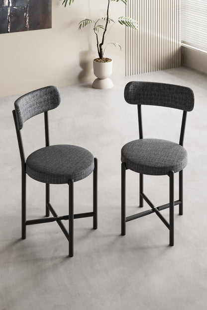 Sandalye 2 Adet Keten Kumaş Metal Ayak Modern Mutfak Sandalyesi Cafe Balkon Ofis Teddy