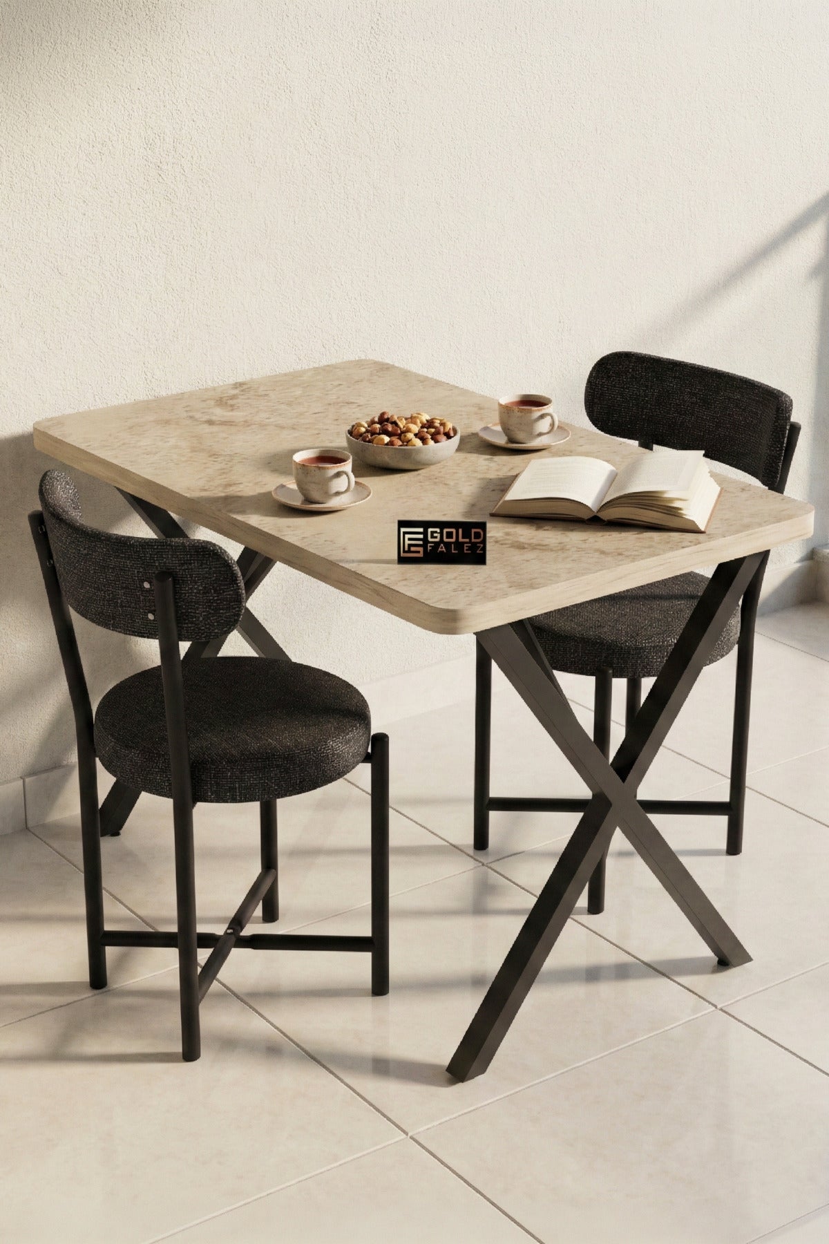 Sandalye 2 Adet Keten Kumaş Metal Ayak Modern Mutfak Sandalyesi Cafe Balkon Ofis Teddy