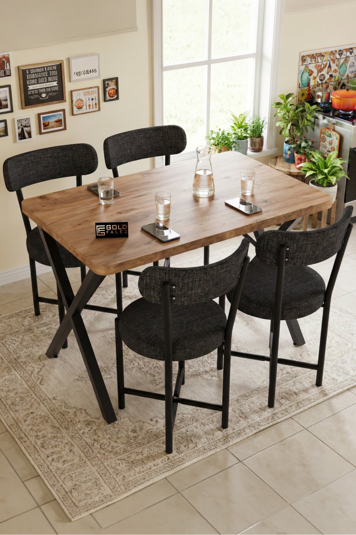 Sandalye 2 Adet Keten Kumaş Metal Ayak Modern Mutfak Sandalyesi Cafe Balkon Ofis Teddy