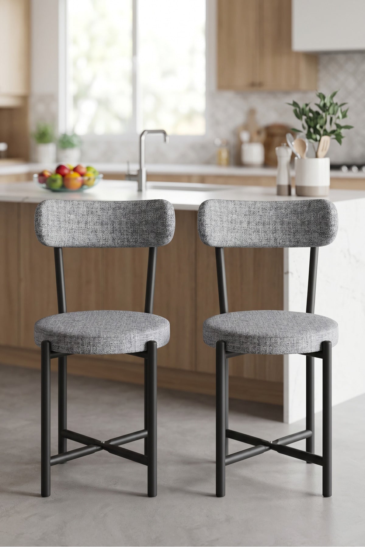 Sandalye 2 Adet Keten Kumaş Metal Ayak Modern Mutfak Sandalyesi Cafe Balkon Ofis Teddy