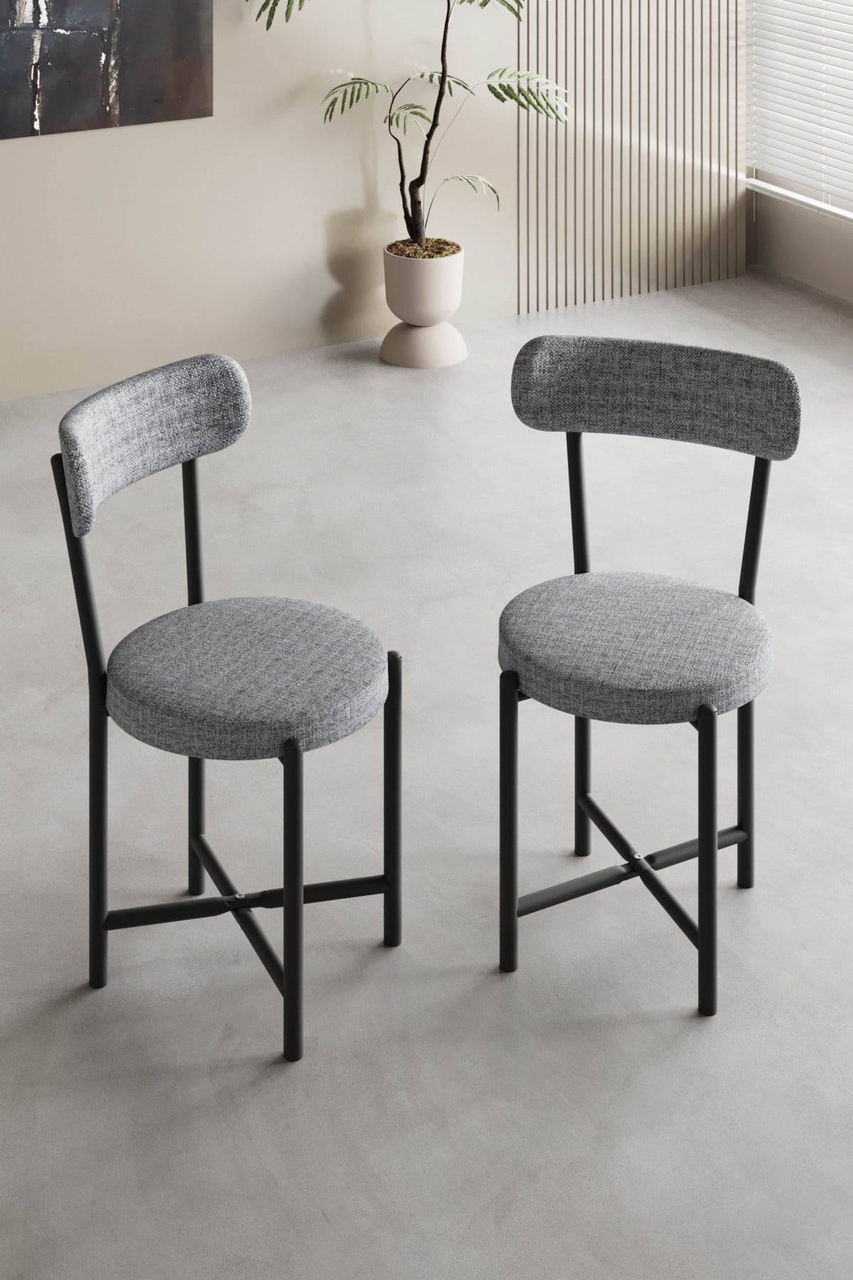 Sandalye 2 Adet Keten Kumaş Metal Ayak Modern Mutfak Sandalyesi Cafe Balkon Ofis Teddy
