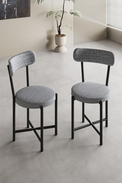 Sandalye 2 Adet Keten Kumaş Metal Ayak Modern Mutfak Sandalyesi Cafe Balkon Ofis Teddy
