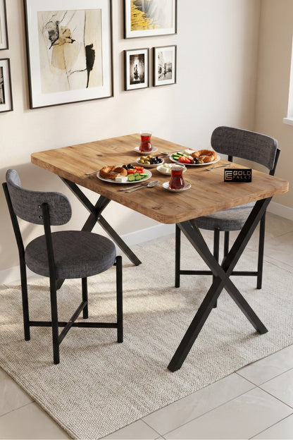 Sandalye 2 Adet Keten Kumaş Metal Ayak Modern Mutfak Sandalyesi Cafe Balkon Ofis Teddy