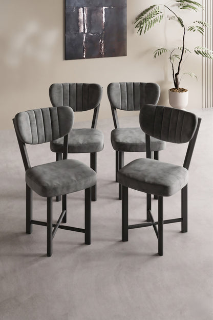 Sandalye 4 Adet Baby Face Kumaş Metal Ayak Modern Mutfak Sandalyesi Cafe Balkon Ofis Elma