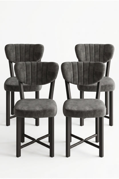 Sandalye 4 Adet Baby Face Kumaş Metal Ayak Modern Mutfak Sandalyesi Cafe Balkon Ofis Elma