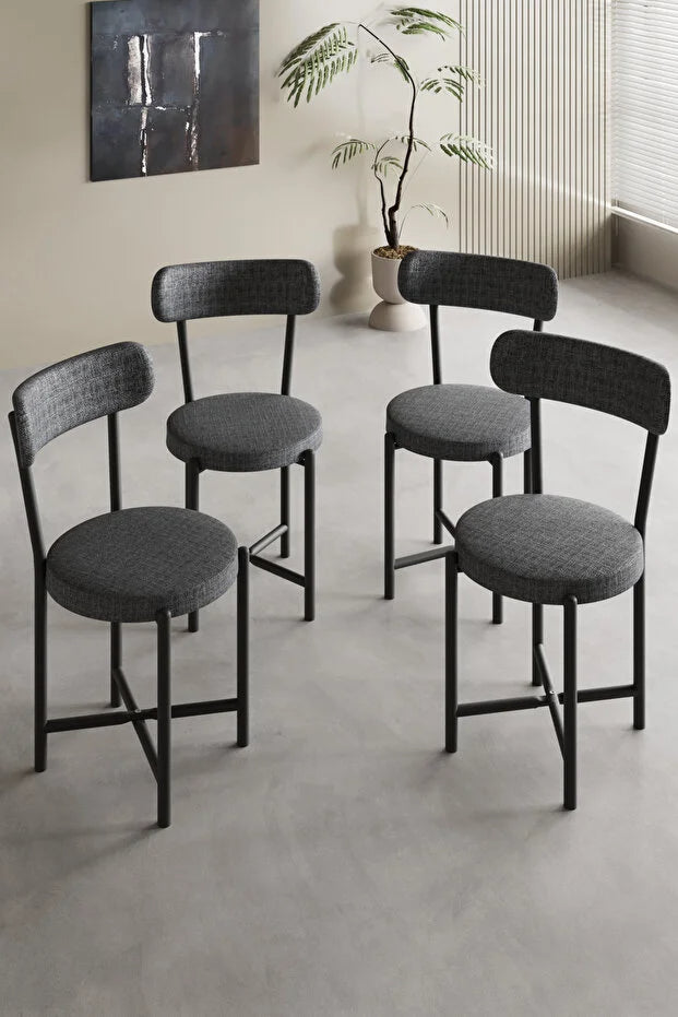 Sandalye 4 Adet Keten Kumaş Metal Ayak Modern Mutfak Sandalyesi Cafe Balkon Ofis Teddy