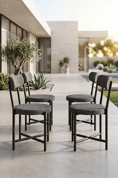 Sandalye 4 Adet Keten Kumaş Metal Ayak Modern Mutfak Sandalyesi Cafe Balkon Ofis Teddy