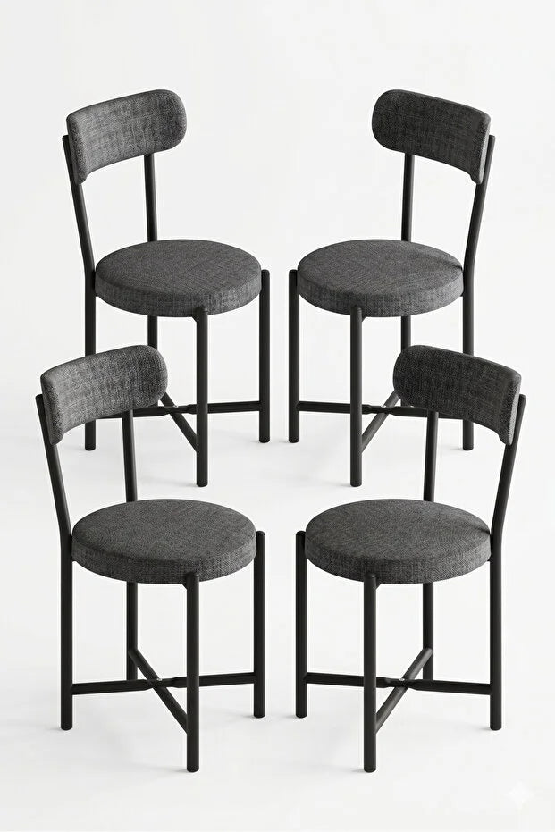 Sandalye 4 Adet Keten Kumaş Metal Ayak Modern Mutfak Sandalyesi Cafe Balkon Ofis Teddy