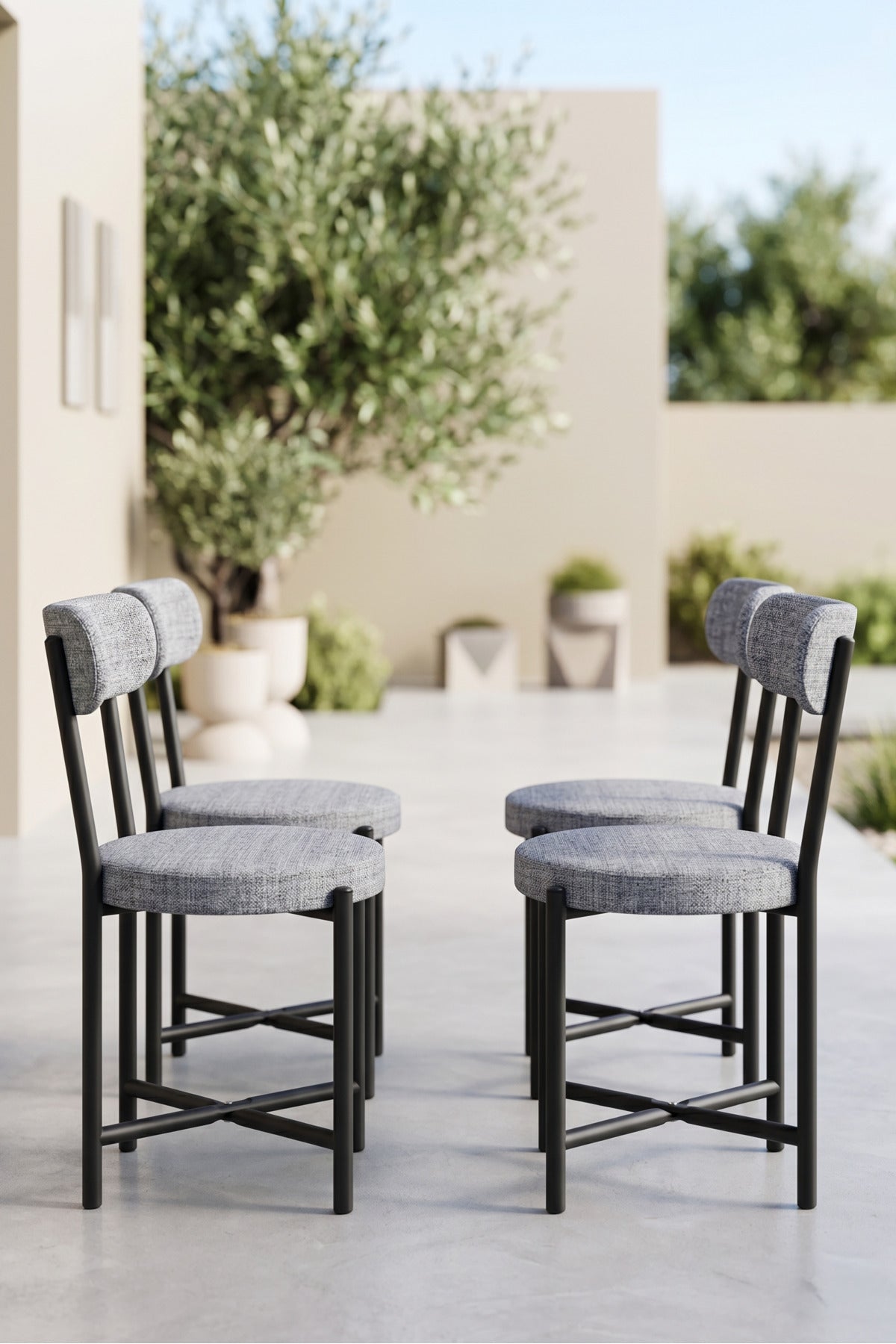 Sandalye 4 Adet Keten Kumaş Metal Ayak Modern Mutfak Sandalyesi Cafe Balkon Ofis Teddy