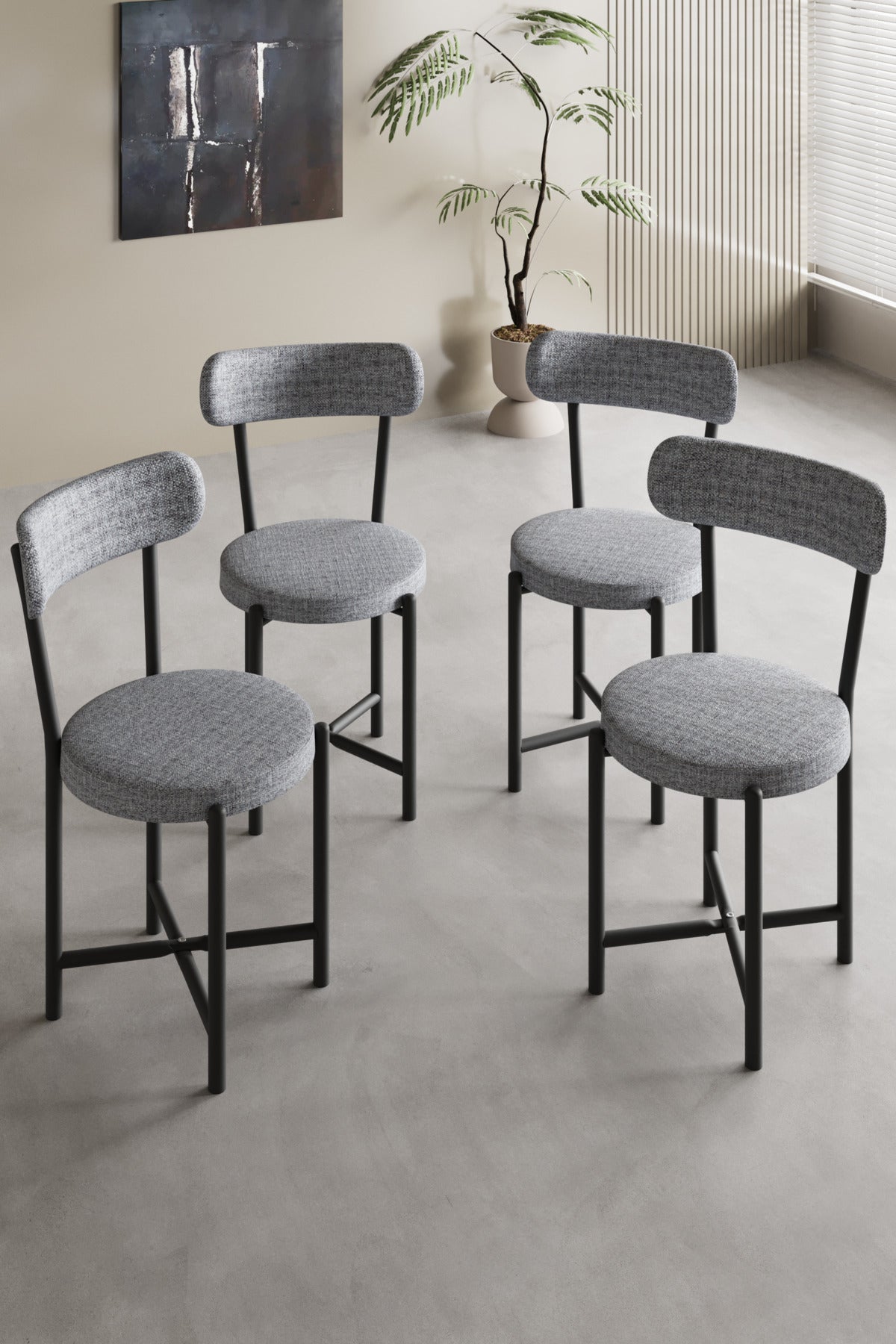 Sandalye 4 Adet Keten Kumaş Metal Ayak Modern Mutfak Sandalyesi Cafe Balkon Ofis Teddy