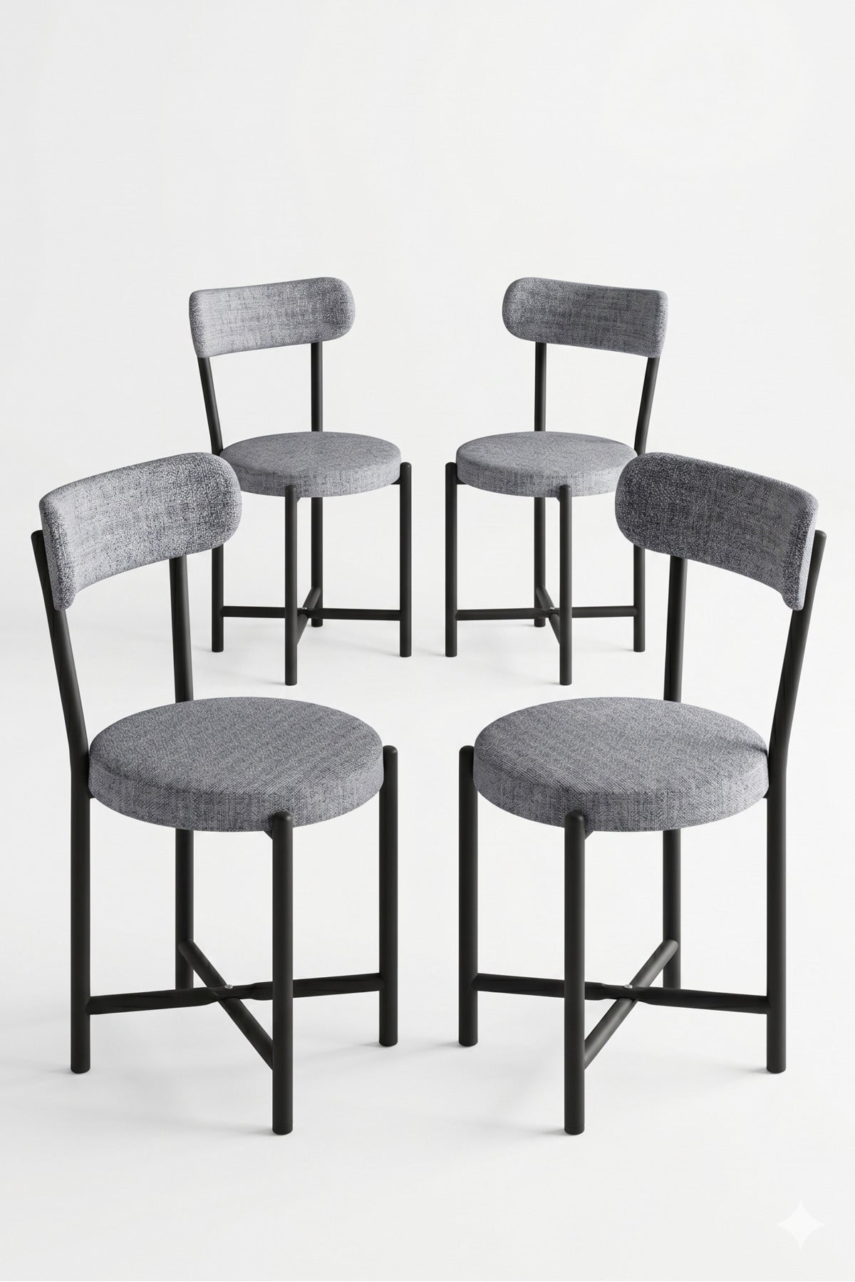 Sandalye 4 Adet Keten Kumaş Metal Ayak Modern Mutfak Sandalyesi Cafe Balkon Ofis Teddy