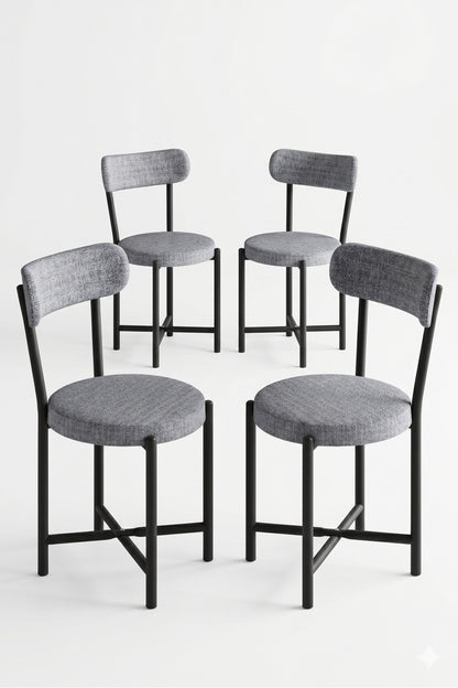 Sandalye 4 Adet Keten Kumaş Metal Ayak Modern Mutfak Sandalyesi Cafe Balkon Ofis Teddy