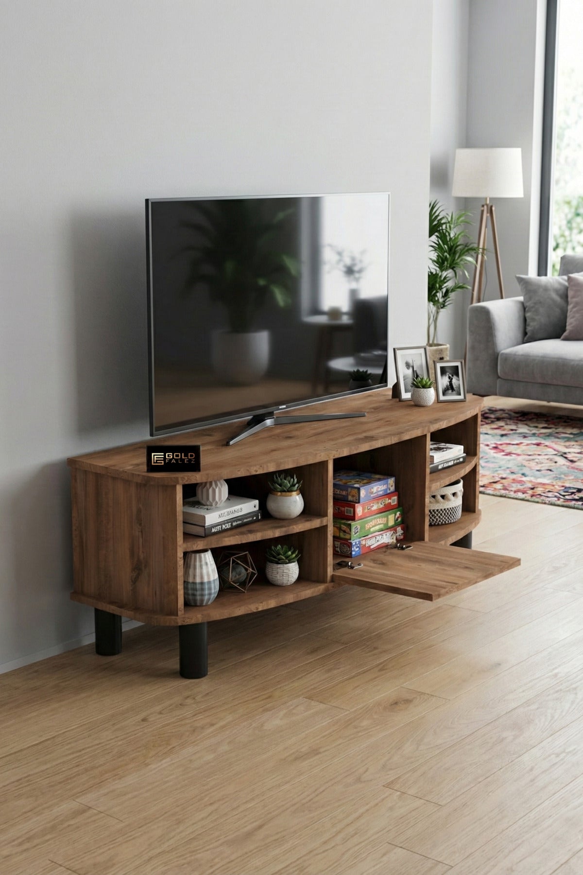 TV Sehpası 136 cm Kapaklı Raflı Çok Amaçlı Televizyon Ünitesi Salon Oturma Odası Vienna