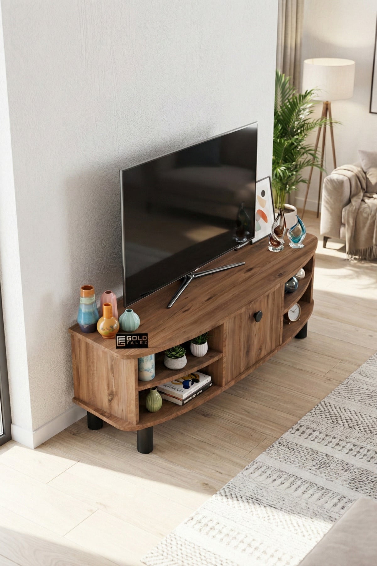 TV Sehpası 136 cm Kapaklı Raflı Çok Amaçlı Televizyon Ünitesi Salon Oturma Odası Vienna