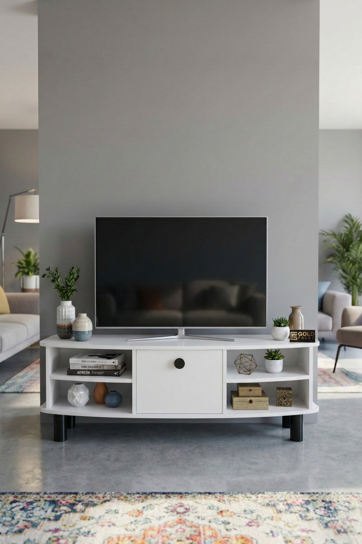 TV Sehpası 136 cm Kapaklı Raflı Çok Amaçlı Televizyon Ünitesi Salon Oturma Odası Vienna