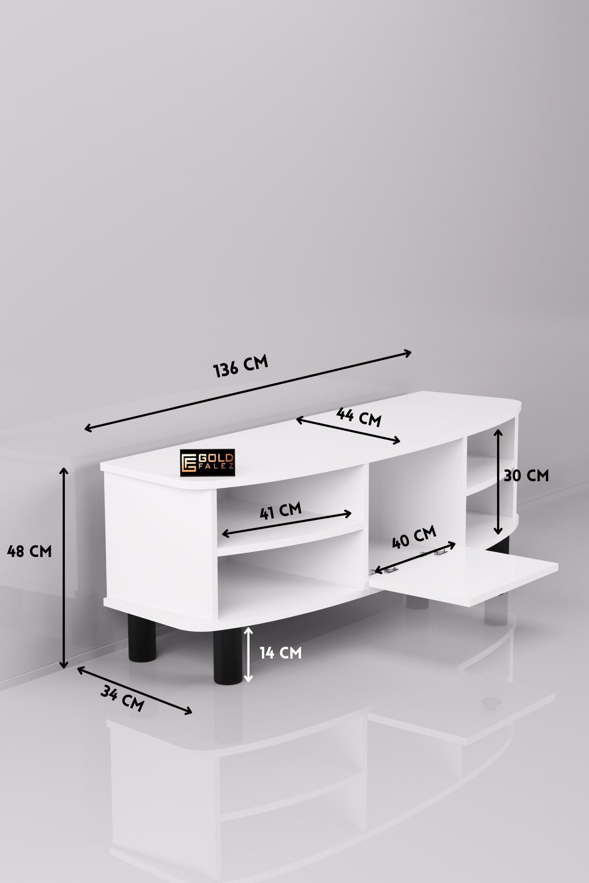 TV Sehpası 136 cm Kapaklı Raflı Çok Amaçlı Televizyon Ünitesi Salon Oturma Odası Vienna