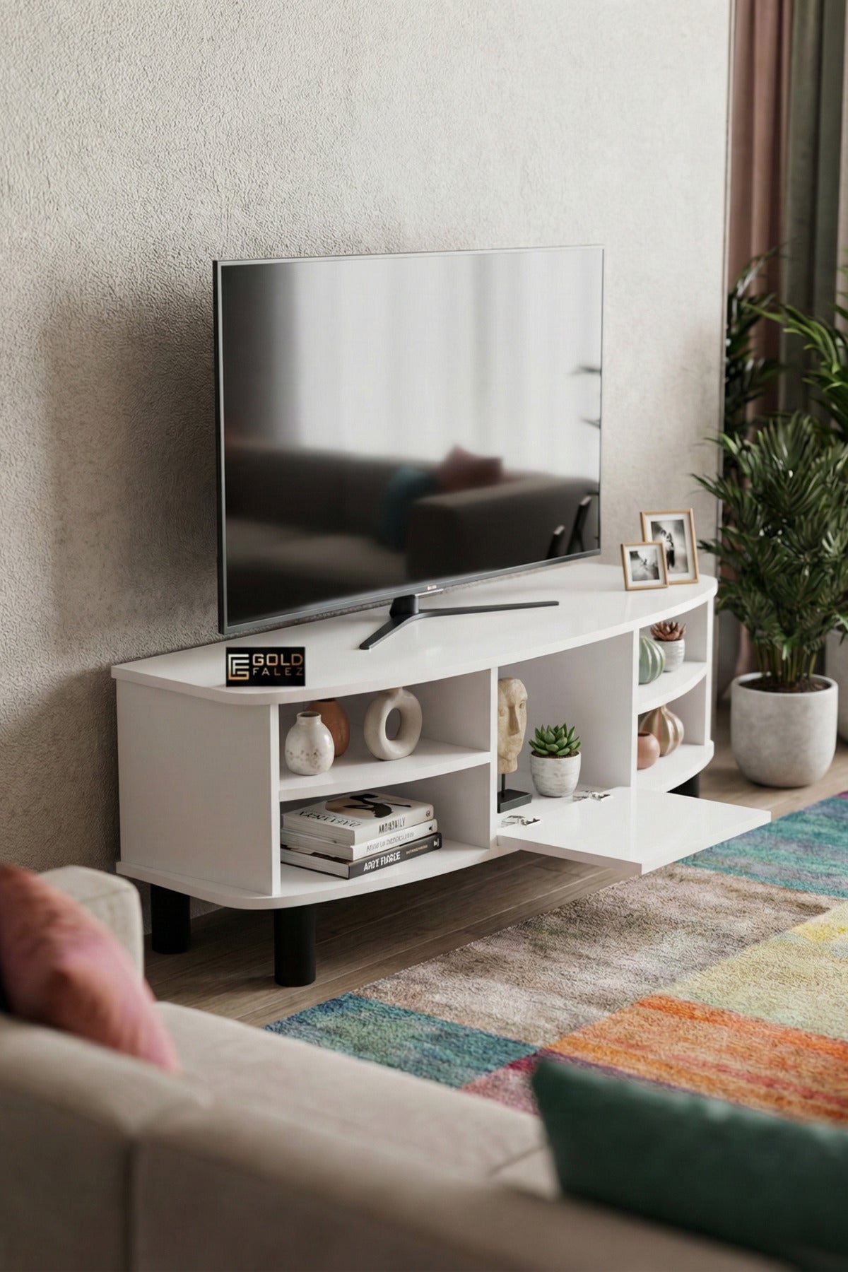 TV Sehpası 136 cm Kapaklı Raflı Çok Amaçlı Televizyon Ünitesi Salon Oturma Odası Vienna