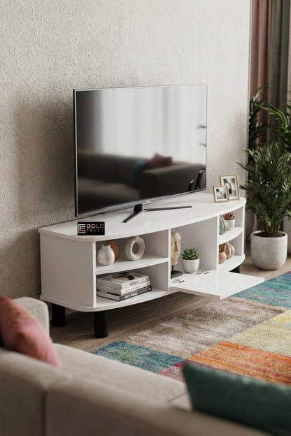 TV Sehpası 136 cm Kapaklı Raflı Çok Amaçlı Televizyon Ünitesi Salon Oturma Odası Vienna