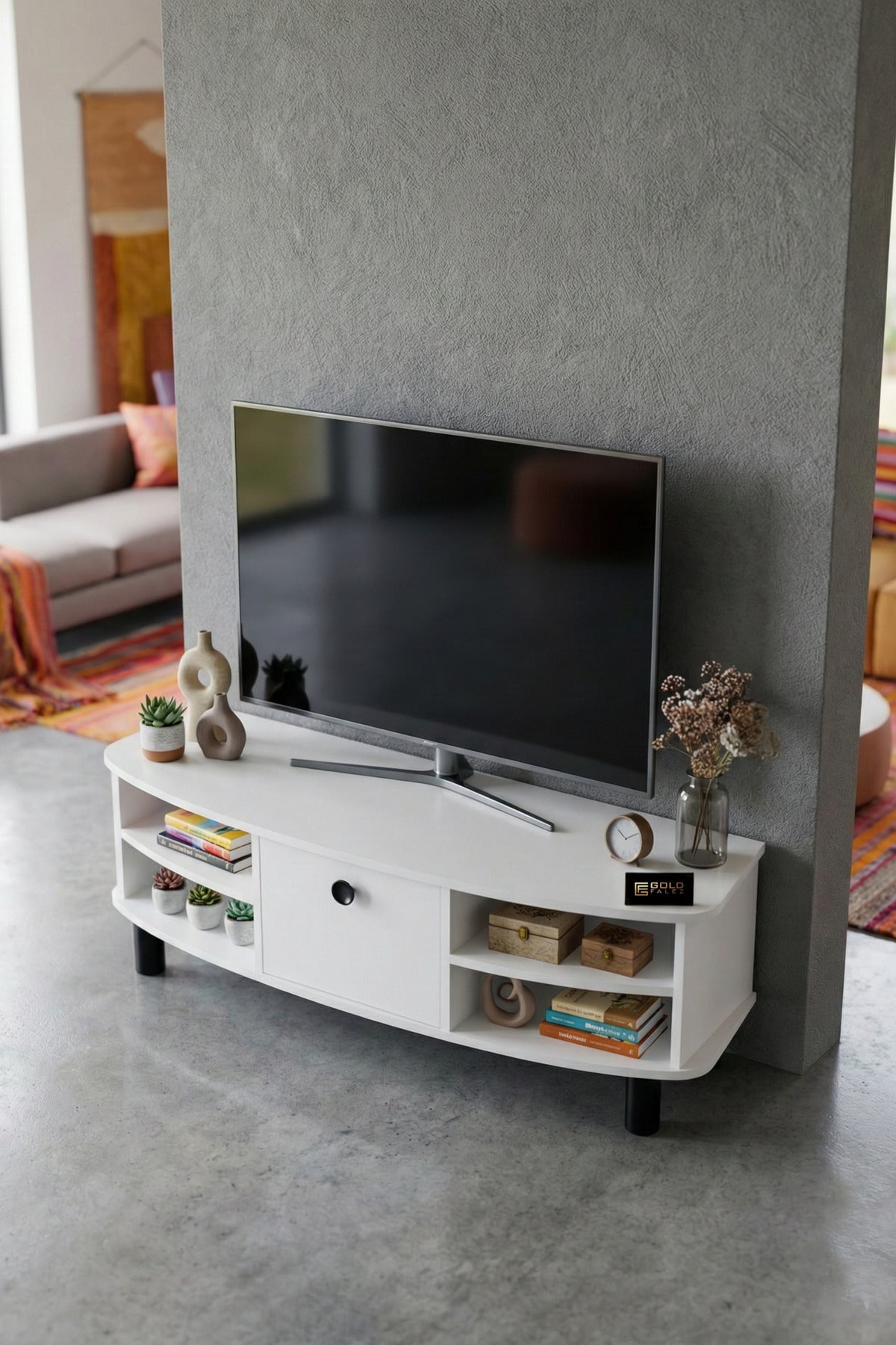 TV Sehpası 136 cm Kapaklı Raflı Çok Amaçlı Televizyon Ünitesi Salon Oturma Odası Vienna
