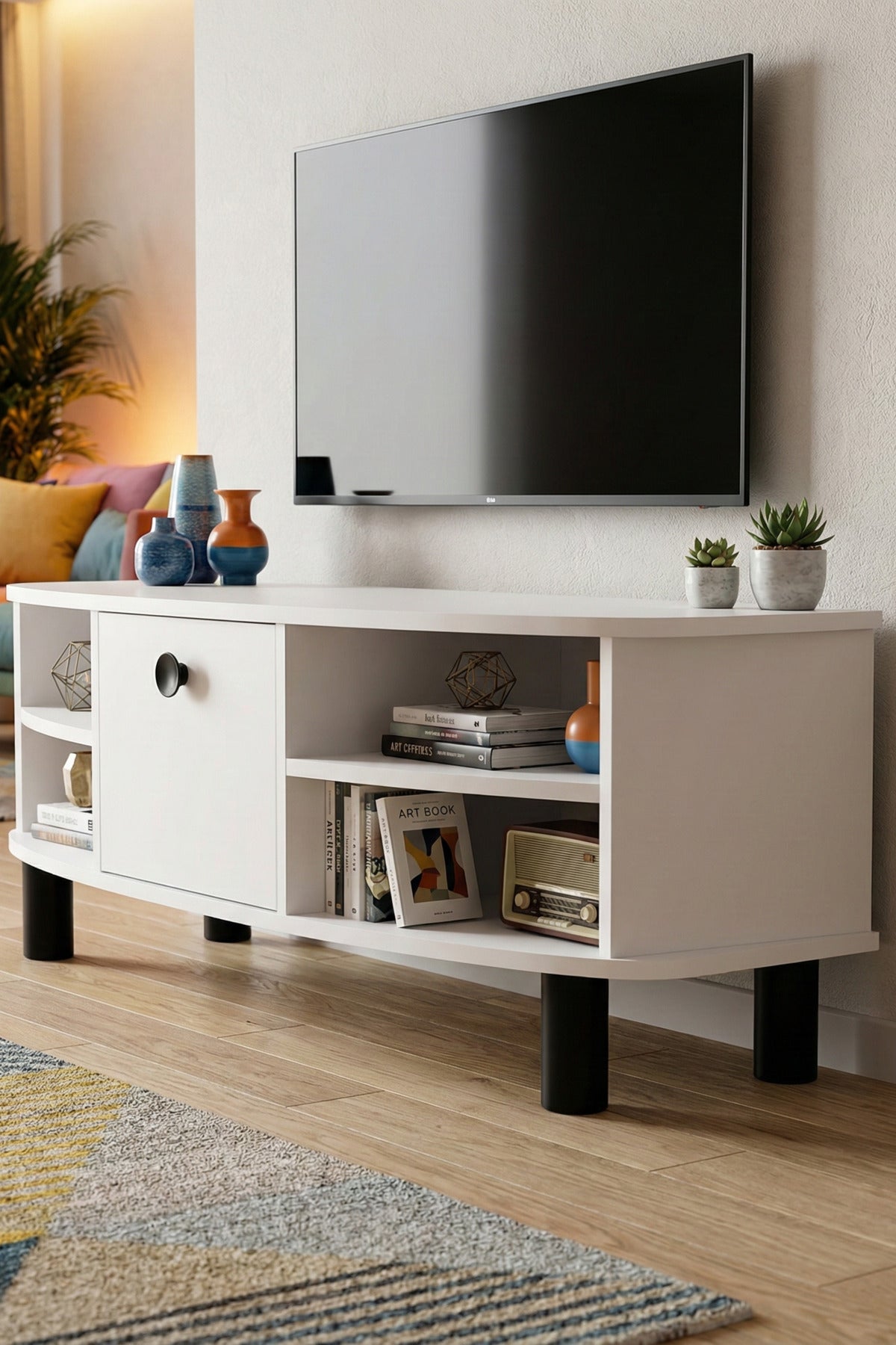 TV Sehpası 136 cm Kapaklı Raflı Çok Amaçlı Televizyon Ünitesi Salon Oturma Odası Vienna