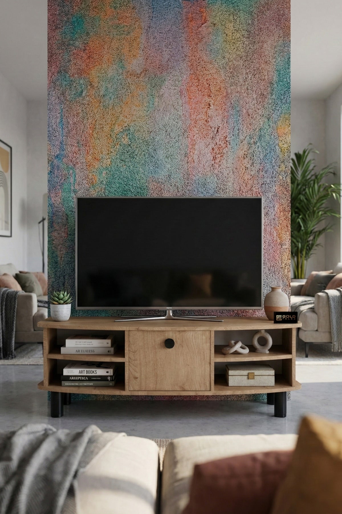 TV Sehpası 136 cm Kapaklı Raflı Çok Amaçlı Televizyon Ünitesi Salon Oturma Odası Vienna