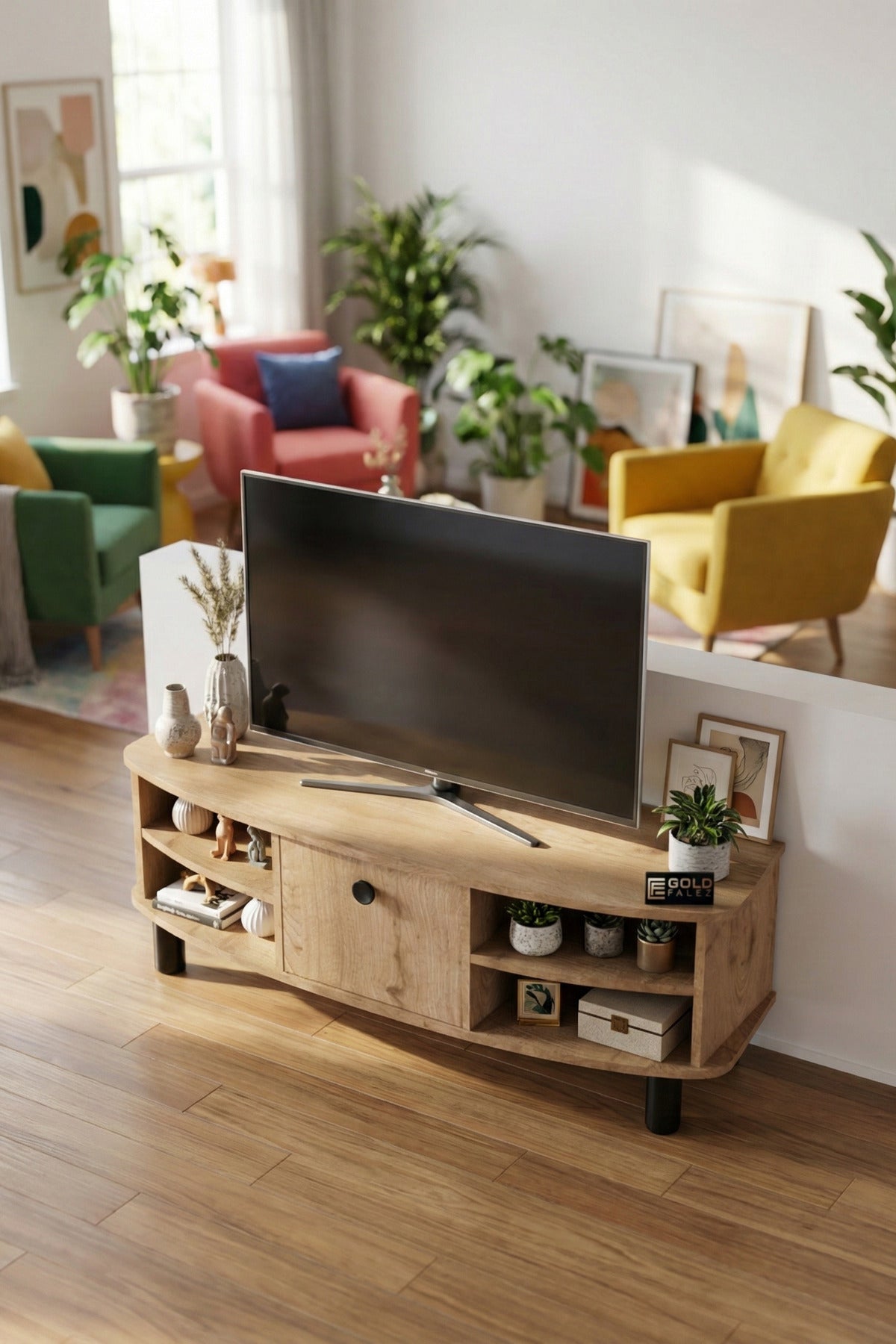 TV Sehpası 136 cm Kapaklı Raflı Çok Amaçlı Televizyon Ünitesi Salon Oturma Odası Vienna