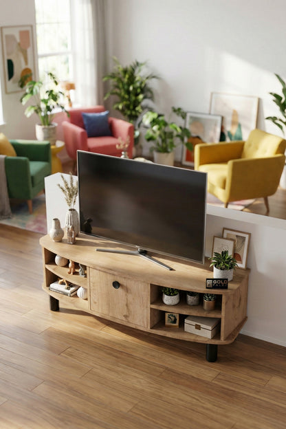TV Sehpası 136 cm Kapaklı Raflı Çok Amaçlı Televizyon Ünitesi Salon Oturma Odası Vienna