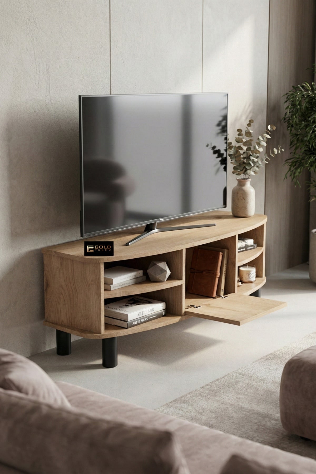 TV Sehpası 136 cm Kapaklı Raflı Çok Amaçlı Televizyon Ünitesi Salon Oturma Odası Vienna