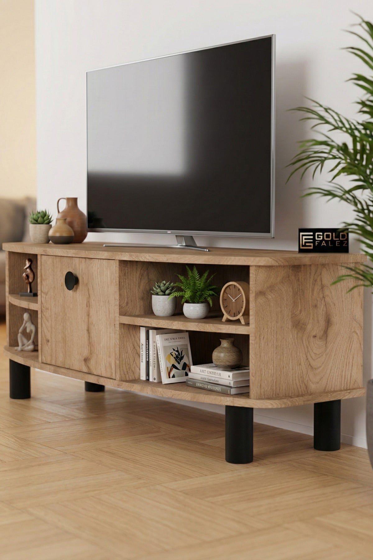 TV Sehpası 136 cm Kapaklı Raflı Çok Amaçlı Televizyon Ünitesi Salon Oturma Odası Vienna