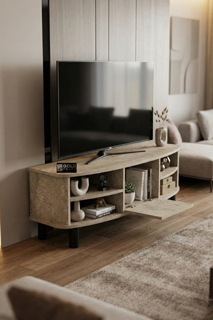 TV Sehpası 136 cm Kapaklı Raflı Çok Amaçlı Televizyon Ünitesi Salon Oturma Odası Vienna