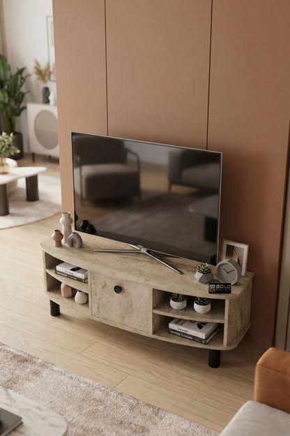TV Sehpası 136 cm Kapaklı Raflı Çok Amaçlı Televizyon Ünitesi Salon Oturma Odası Vienna
