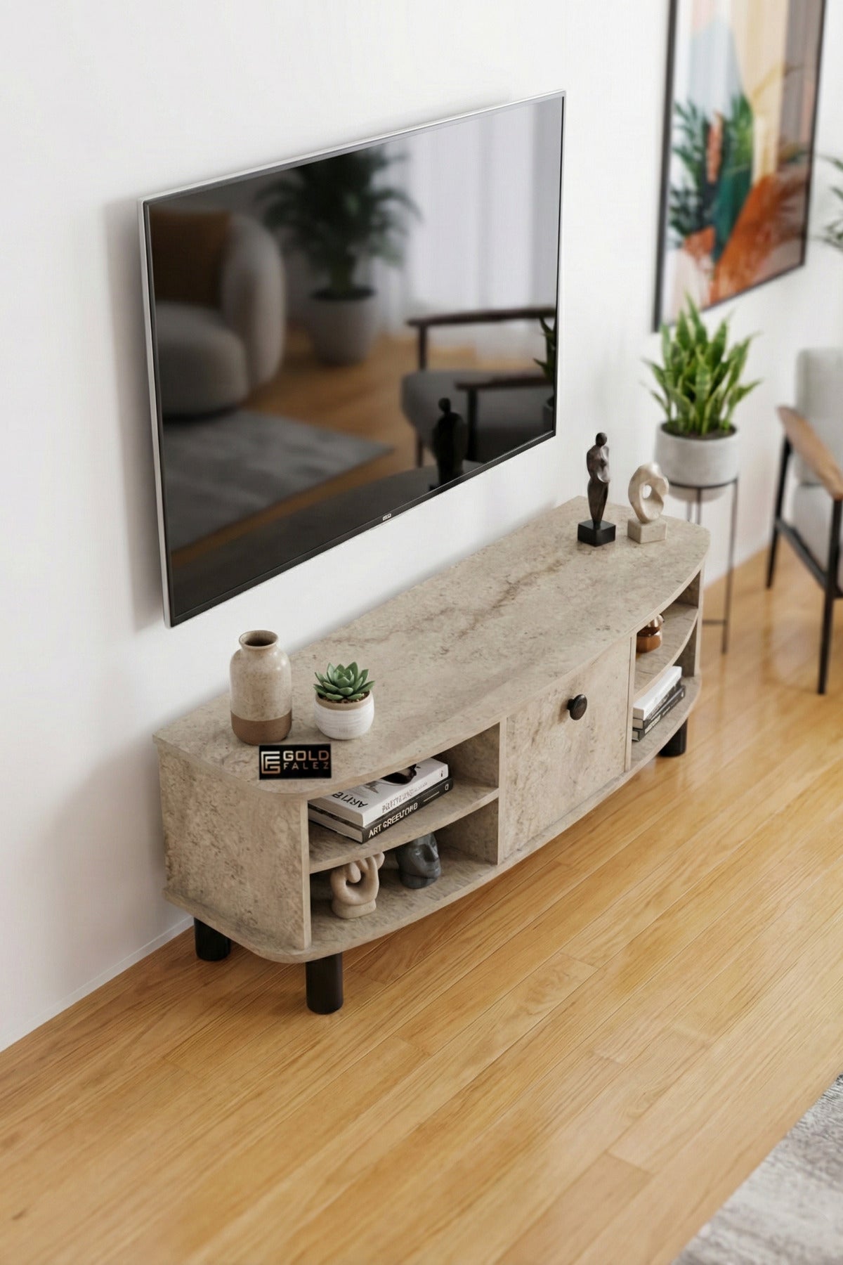 TV Sehpası 136 cm Kapaklı Raflı Çok Amaçlı Televizyon Ünitesi Salon Oturma Odası Vienna