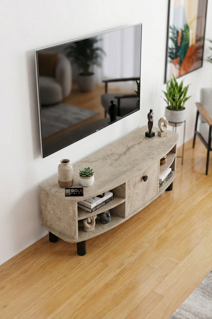 TV Sehpası 136 cm Kapaklı Raflı Çok Amaçlı Televizyon Ünitesi Salon Oturma Odası Vienna