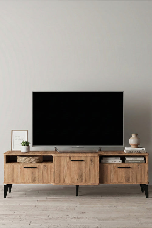 TV Sehpası 160 cm Kapaklı Raflı Televizyon Ünitesi Salon Oturma Odası TV Sehpa Mistral
