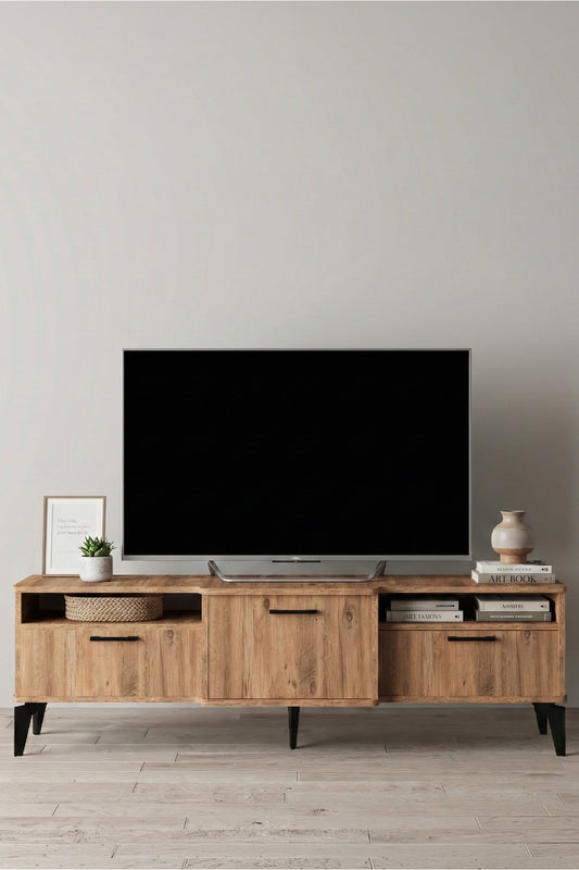 TV Sehpası 160 cm Kapaklı Raflı Televizyon Ünitesi Salon Oturma Odası TV Sehpa Mistral