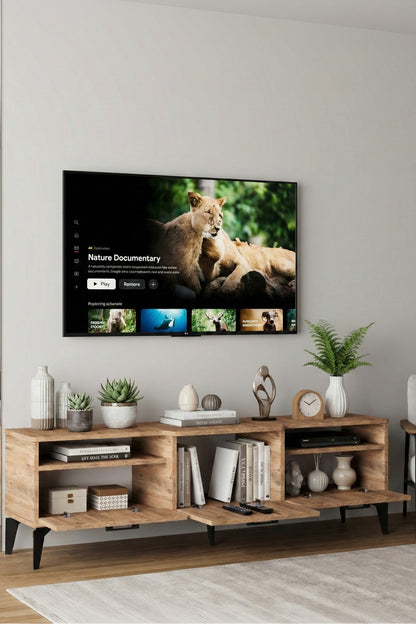 TV Sehpası 160 cm Kapaklı Raflı Televizyon Ünitesi Salon Oturma Odası TV Sehpa Mistral