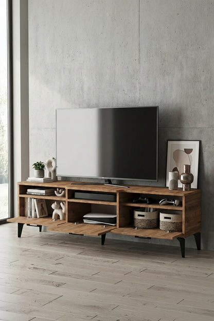TV Sehpası 160 cm Kapaklı Raflı Televizyon Ünitesi Salon Oturma Odası TV Sehpa Mistral