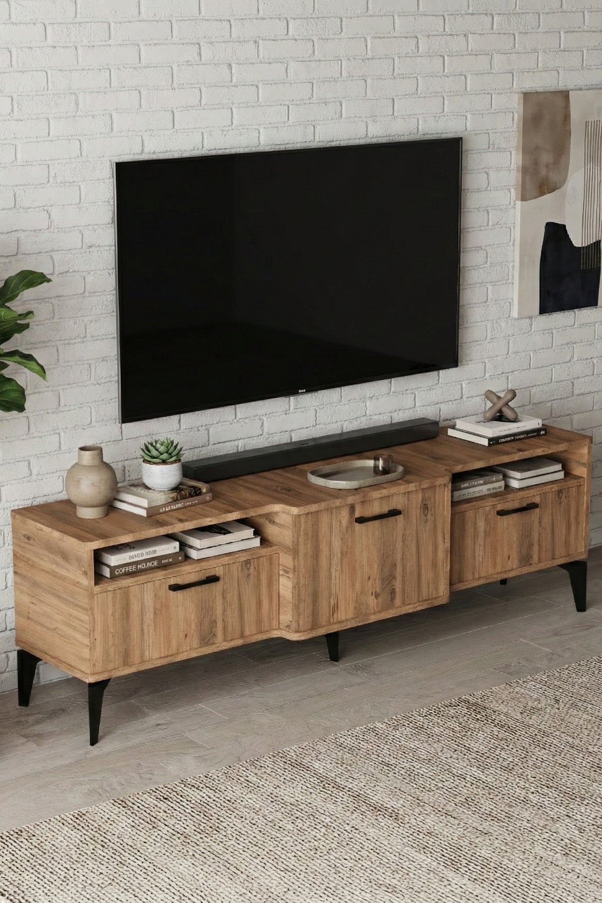 TV Sehpası 160 cm Kapaklı Raflı Televizyon Ünitesi Salon Oturma Odası TV Sehpa Mistral