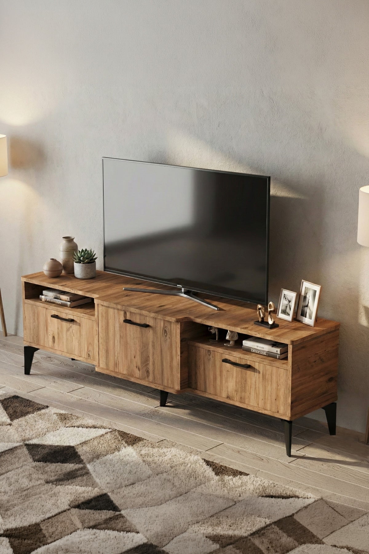 TV Sehpası 160 cm Kapaklı Raflı Televizyon Ünitesi Salon Oturma Odası TV Sehpa Mistral